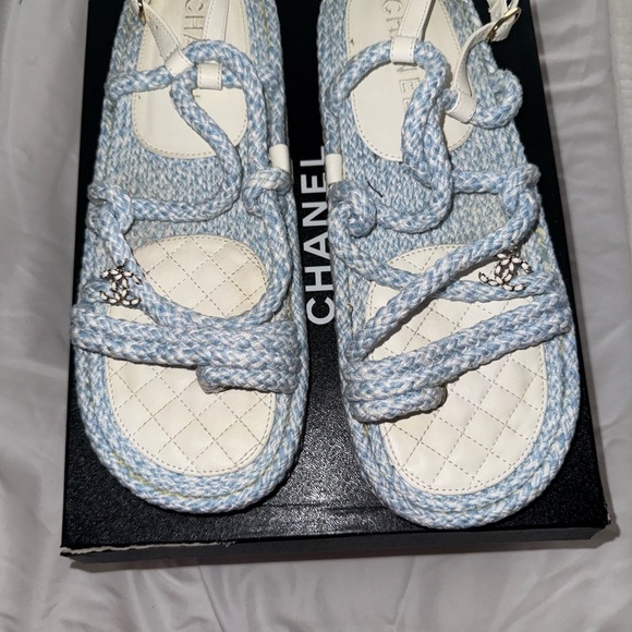 CHANEL Women's Blue and White Sandals - Picture 1 of 5